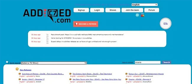 Các trang web để tải xuống phụ đề cho phim và chương trình truyền hình Addic7ed
