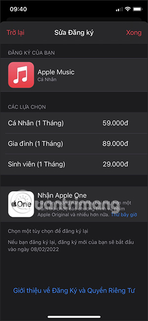 Đăng ký Apple Music