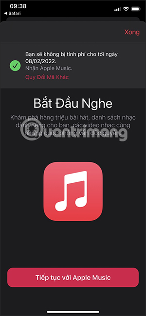 Thông báo thời gian nhận Apple Music miễn phí