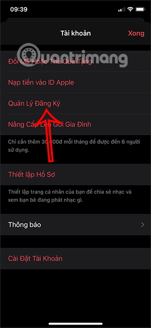 Quản lý đăng ký Apple Music