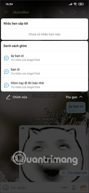 Danh sách tin nhắn Zalo đã ghim 