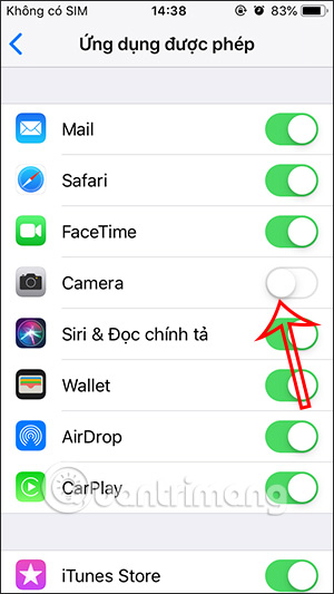 Tắt Camera trên iPhone