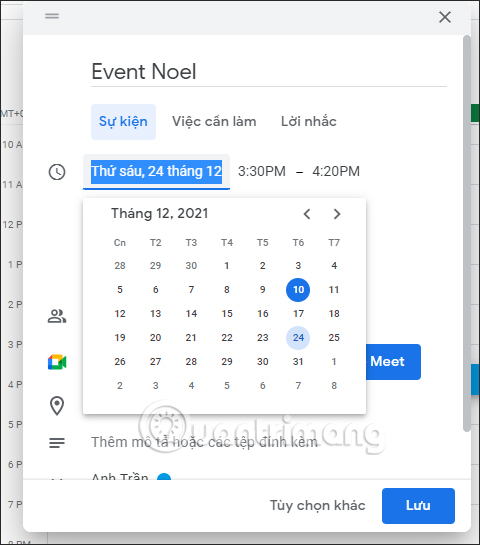 Tạo sự kiện Google Calendar