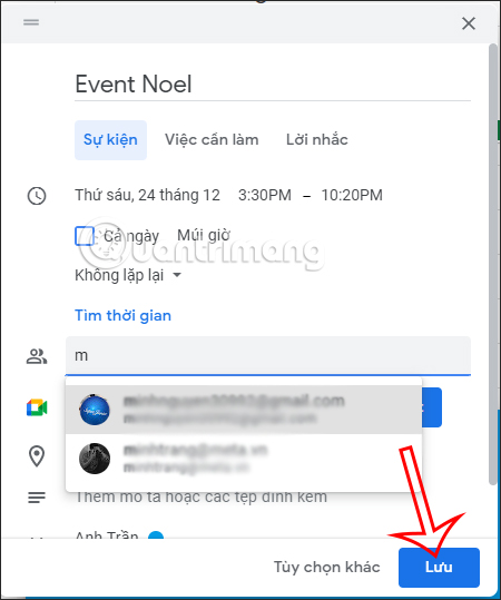 Enter your Google Calendar event invitation email