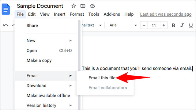 File (Tệp) > Email > Email This File (gửi tệp này qua Email)