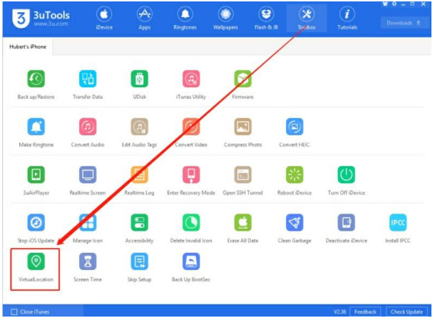 Chọn Toolbox > Virtual Location