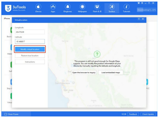 Nhấn vào tùy chọn Modify virtual location