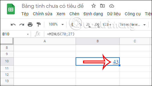 Hướng dẫn phép trừ trong Google Sheets