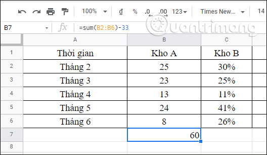 SUM function in Google Sheets