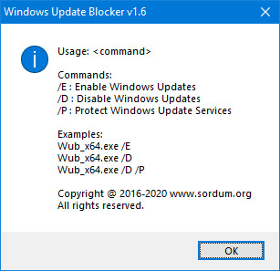 Windows Update Blocker hỗ trợ các tùy chọn dòng lệnh để tự động hóa những tác vụ