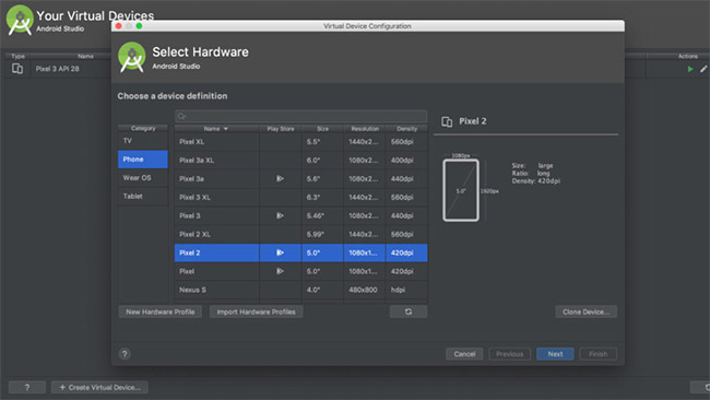 Android Studio tạo các thiết bị ảo