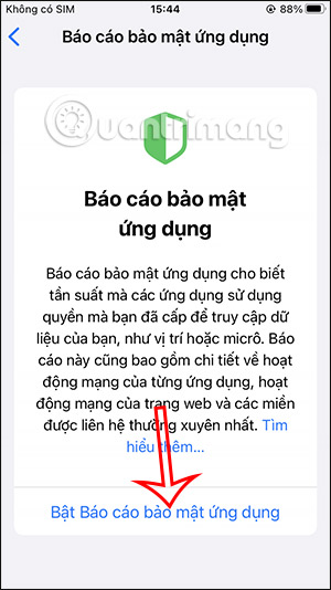 Bật báo cáo bảo mật ứng dụng
