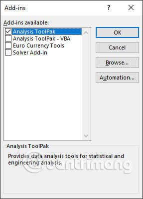 Click the Analysis ToolPak