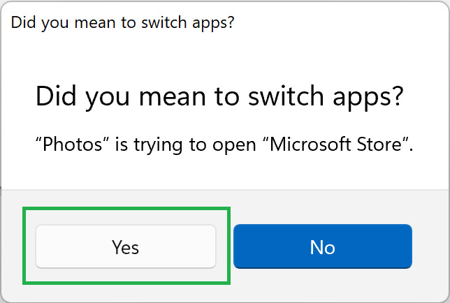 Xác nhận rằng bạn muốn khởi chạy Microsoft Store