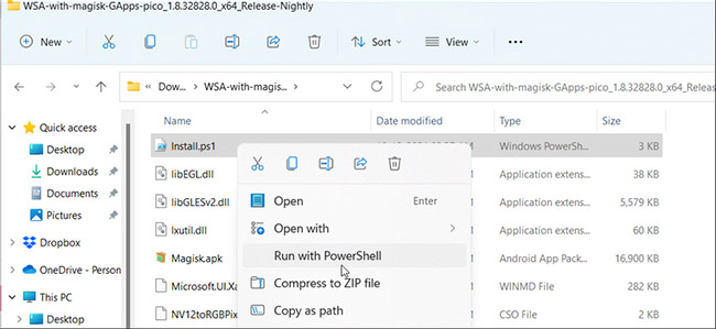 Nhấp chuột phải vào file và chọn Run with PowerShell