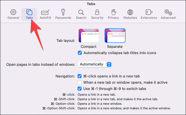 Click on “Tabs”