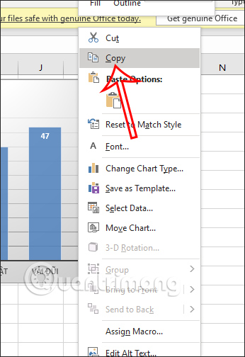 Cách copy và paste biểu đồ Excel sang ứng dụng khác
