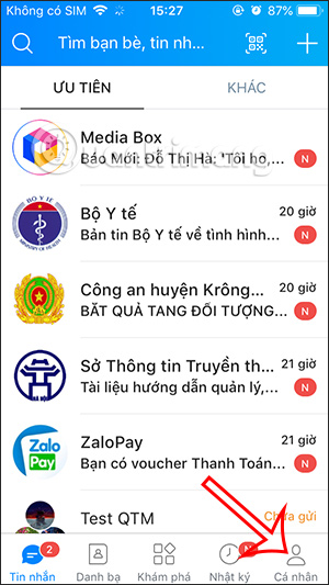 Truy cập Cá nhân Zalo