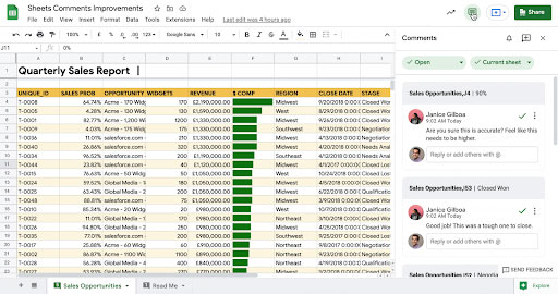 Giao diện Google Sheets (Google Trang tính)