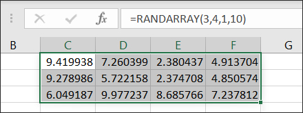 RANDARRAY 函数显示 Excel 随机数