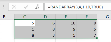 RANDARRAY 函数显示 Excel 随机整数
