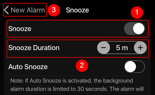 Turn on the “Snooze” switch