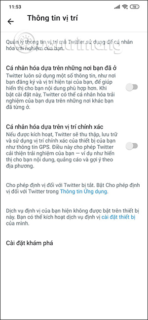 Tắt Thông tin vị trí Twitter điện thoại