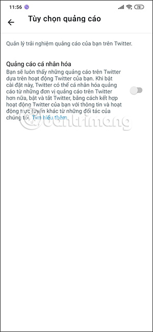 Tắt Tùy chọn quảng cáo Twitter điện thoại