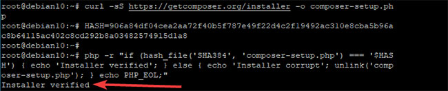 The output verifies that the installer is not corrupted