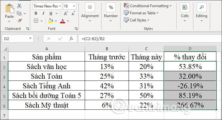 Cách tính phần trăm trong Excel - Ảnh minh hoạ 10