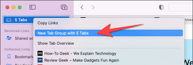 Select “New Tab Group with” [#] Tabs”
