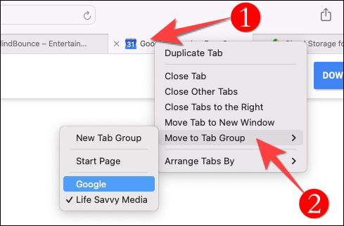 Click on “Move to Tab Group”