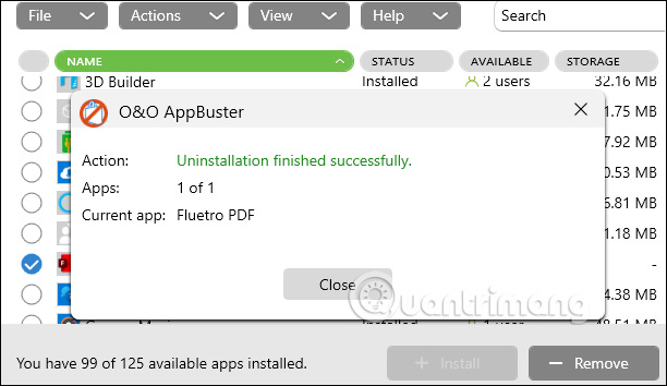Hoàn thành gỡ ứng dụng App Buster
