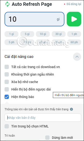 Thiết lập trên Auto Refresh Page