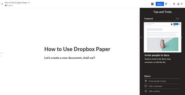 Dropbox Paper is an online document workspace