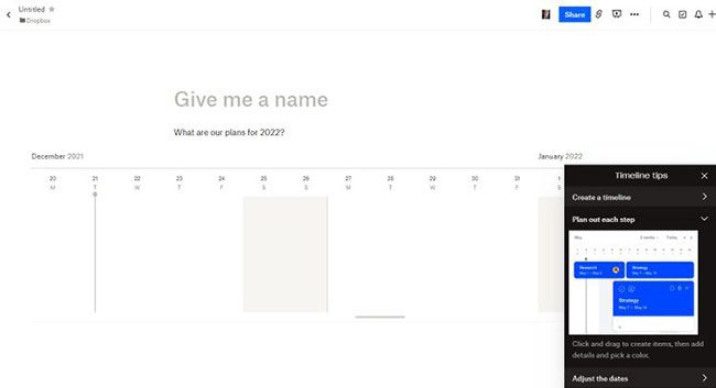Create a timeline for the project