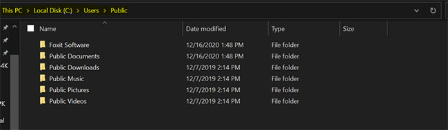 Thư mục Public trong Windows 10