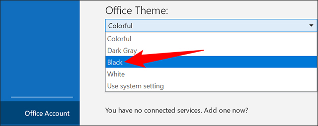 Choose a dark background for Outlook Windows