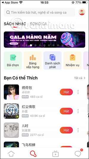 Giao diện ứng dụng Wesing