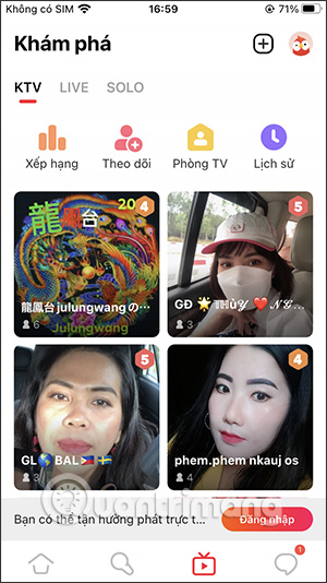 Giao diện khám phá trên Wesing
