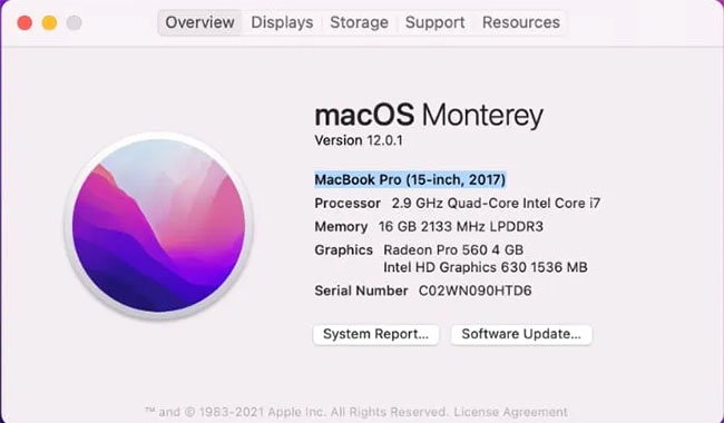 Tên model máy Mac