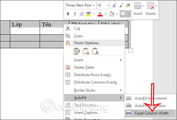 Fixed Column Width Word