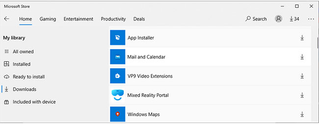 Danh sách các bản cập nhật có sẵn trong Microsoft Store