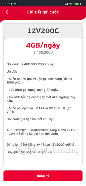 Nội dung gói data Viettel