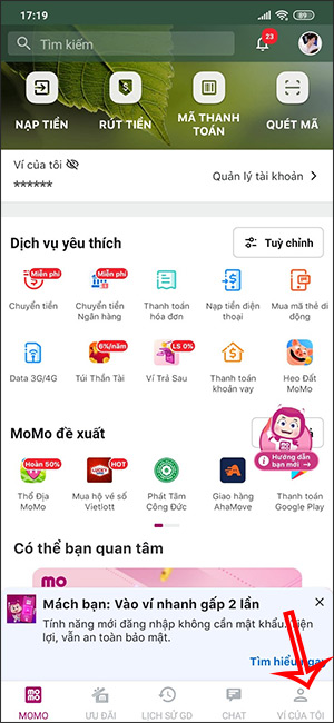 Ví của tôi trên MoMo