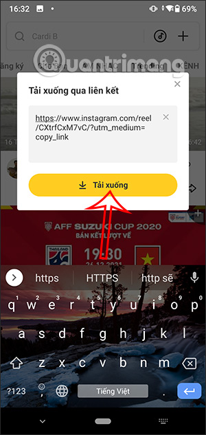 Paste link video cần tải
