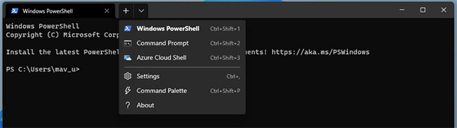 Chọn tiện ích Windows PowerShell hoặc Command Prompt