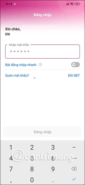 Nhập mật khẩu ví MoMo