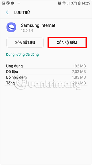 Xóa bộ nhớ đệm Samsung Internet