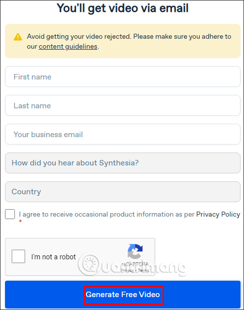 Điền thông tin cá nhân trên Synthesia